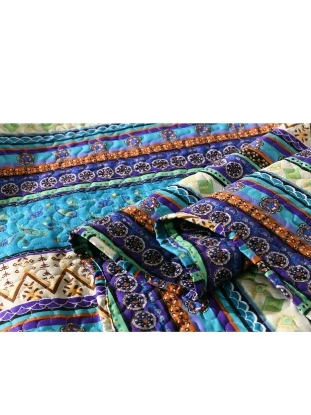 COZY SOUTHWEST BLUE TEAL AQUA ORANGE GREEN PURPLE GLOBAL BOHO QUILT KING